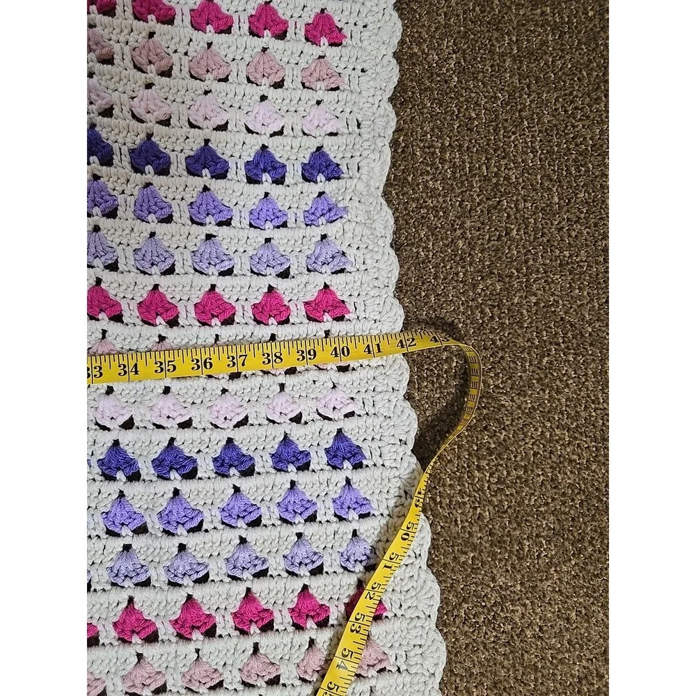 Handmade Afghan Crochet Multicolor Hearts Throw Grannycore Valentine's Day